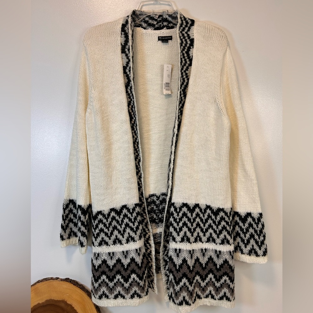 New Directions open-front cardigan black white geometric pattern Women’s Large